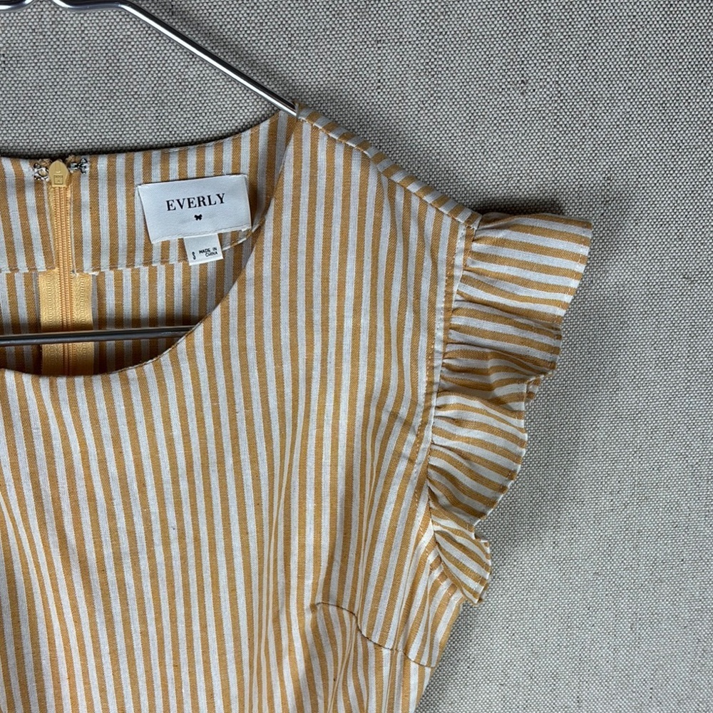 Everly > Sweet Summer Yellow Striped Ruffle Sleeve Dress Small - Picture 4 of 8